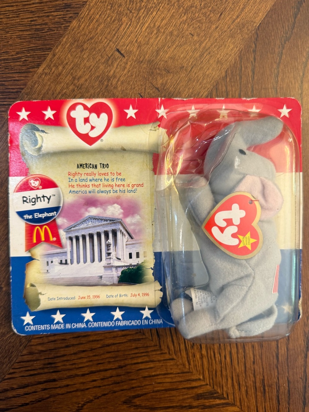Vintage 2000 Ty Righty the Elephant Plush Toy - Gray